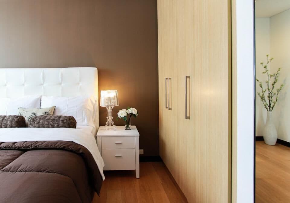 Bedroom with a double bed, wardrobe and bedside tables